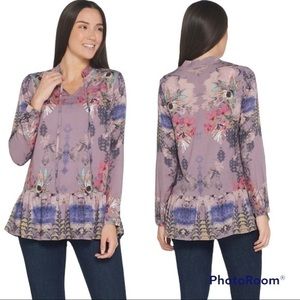 TOLANI COLLECTION Ruffled Hem Purple Floral Top Tunic Shirt Blouse XL